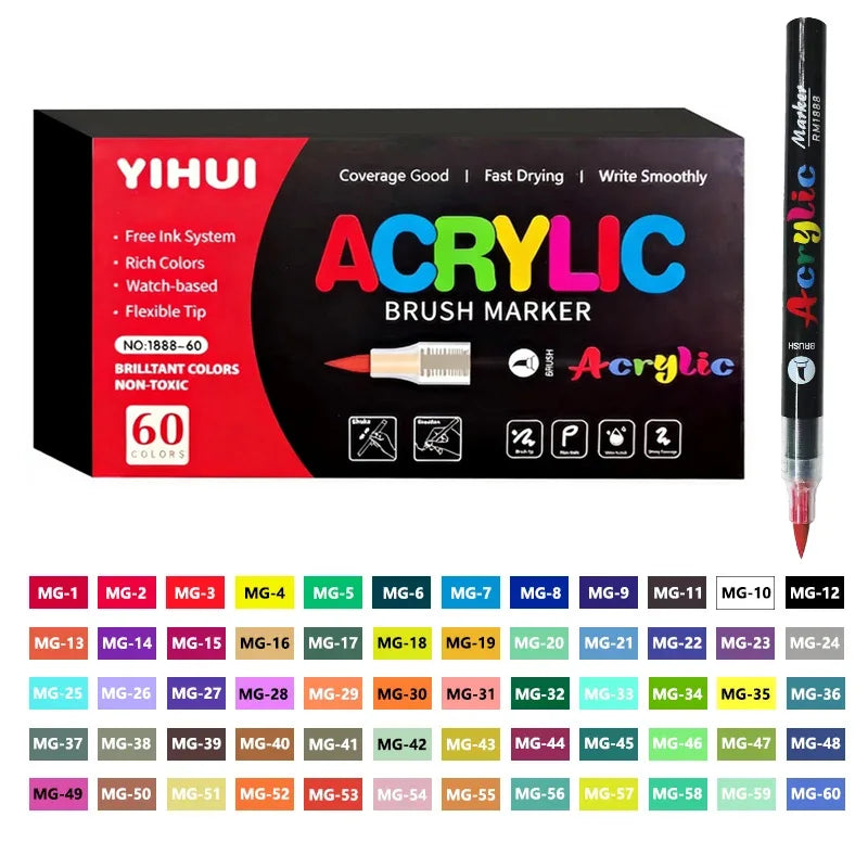 12-418 Colors Acrylic Marker Washable Markers Brush Tip