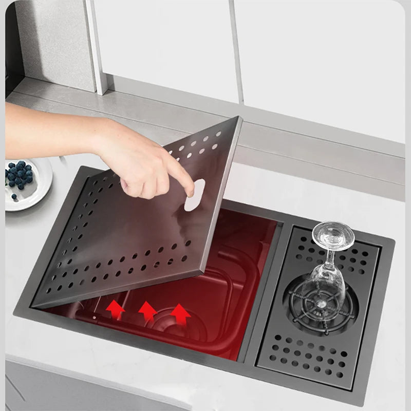 Nano Hidden Bar Sink Black Folding Faucet Silvery