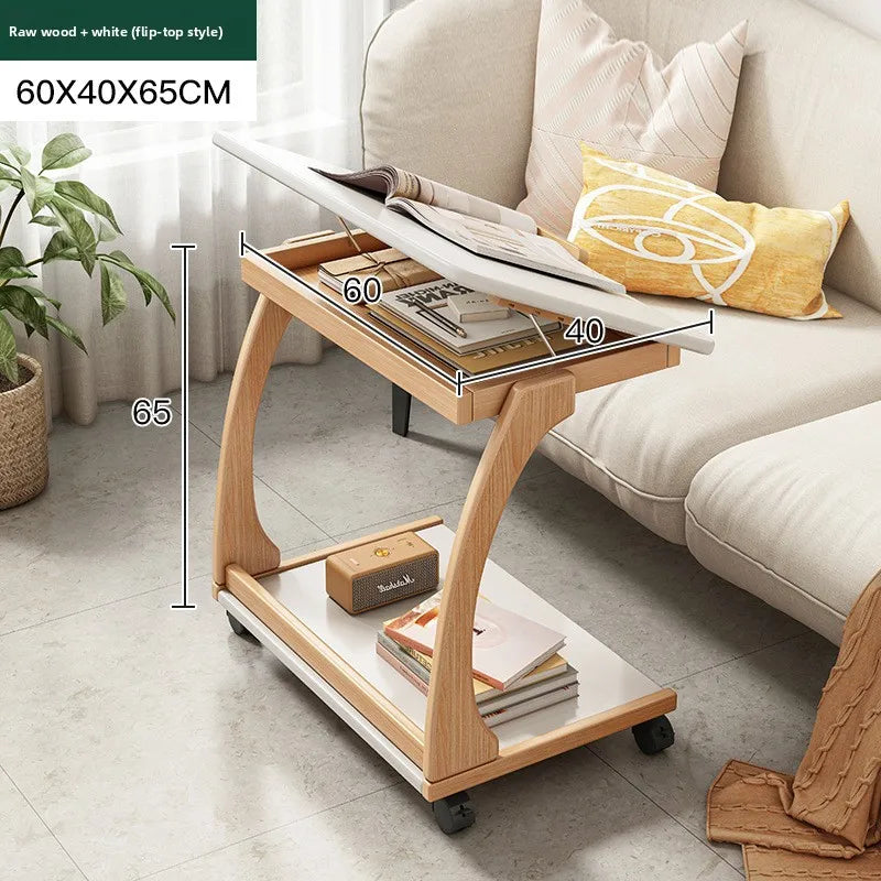 Mobile Solid Wood Coffee Table Living Room Storage