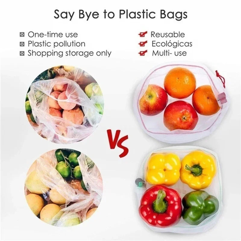 5pcs Fruit Vegetable Storage Mesh Bags Reusable Net