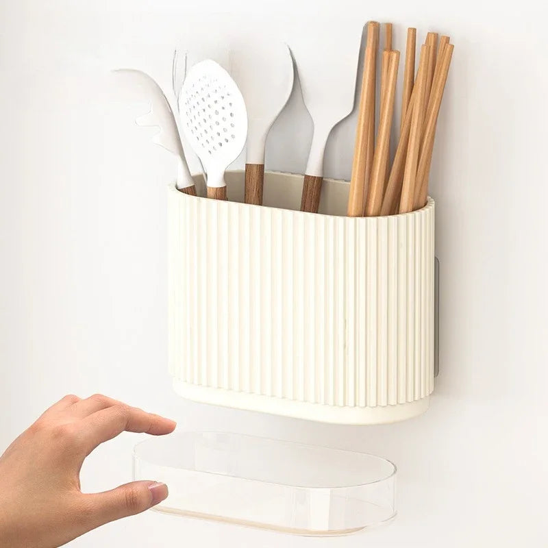 Wall Mount Chopsticks Holder Drain Dry Utensil Organizer