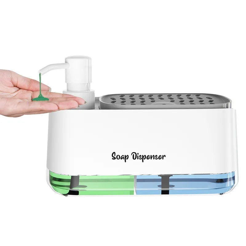 Dual Pump Soap Dispenser 3-In-1 Organizer Sponge Storage