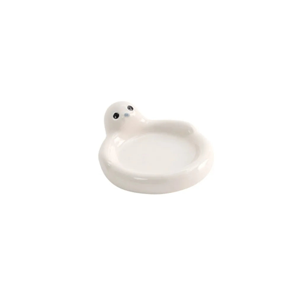 Tableware Ceramic Cartoon Animal Dipping Dishes Round White