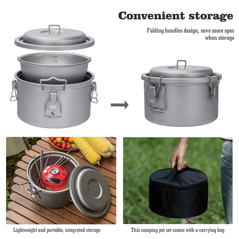 Boundless Voyage Titanium Camping Pot 2l Cooker Ultralight