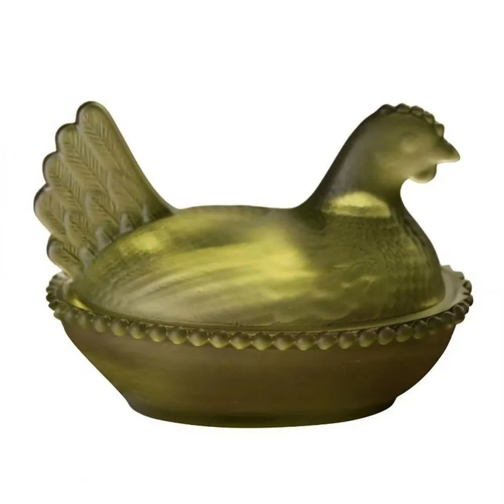 Glass Chicken Shaped Dish Lid Hen On Nest