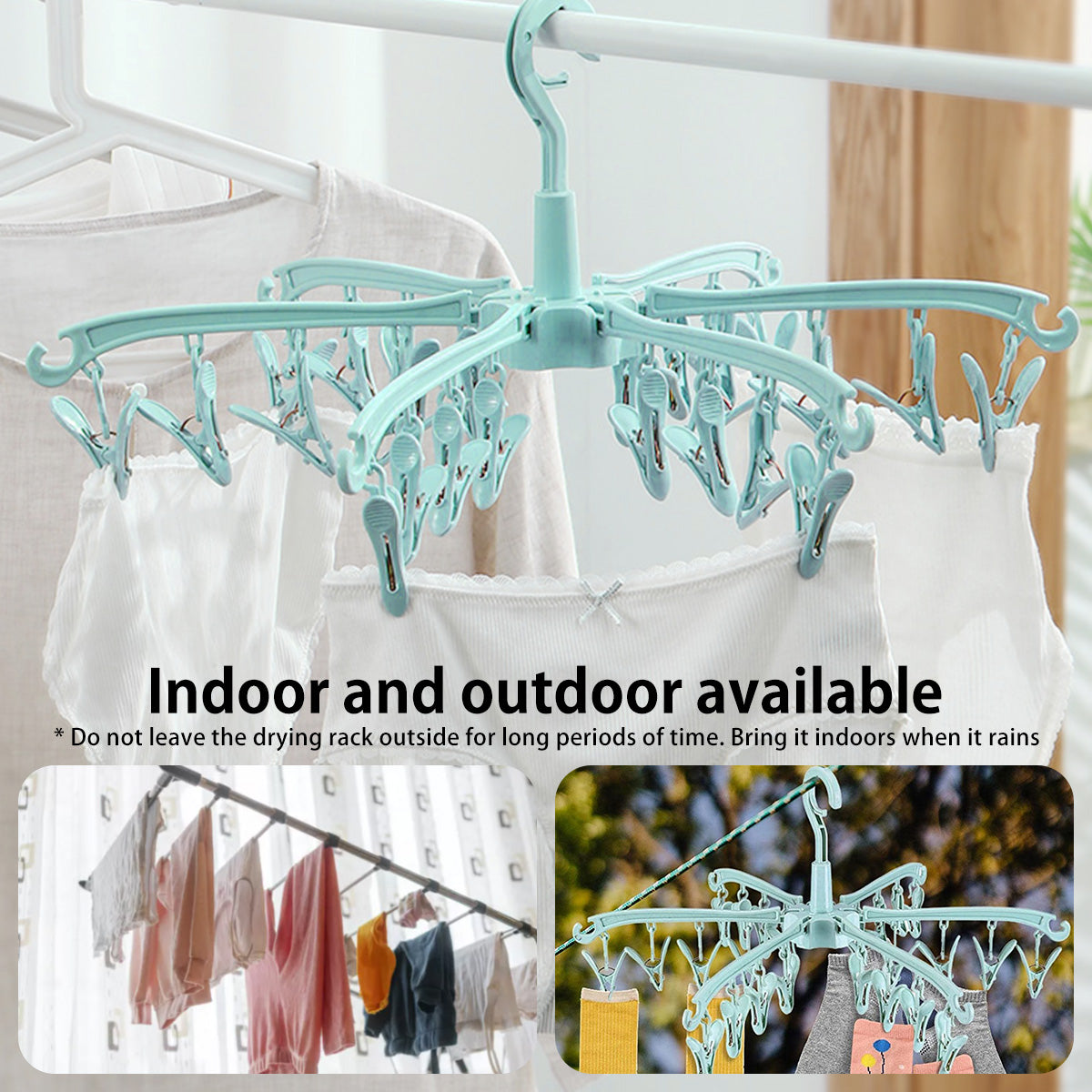 24-Clips Windproof Drying Rack Rotatable Foldable Hanger Sock