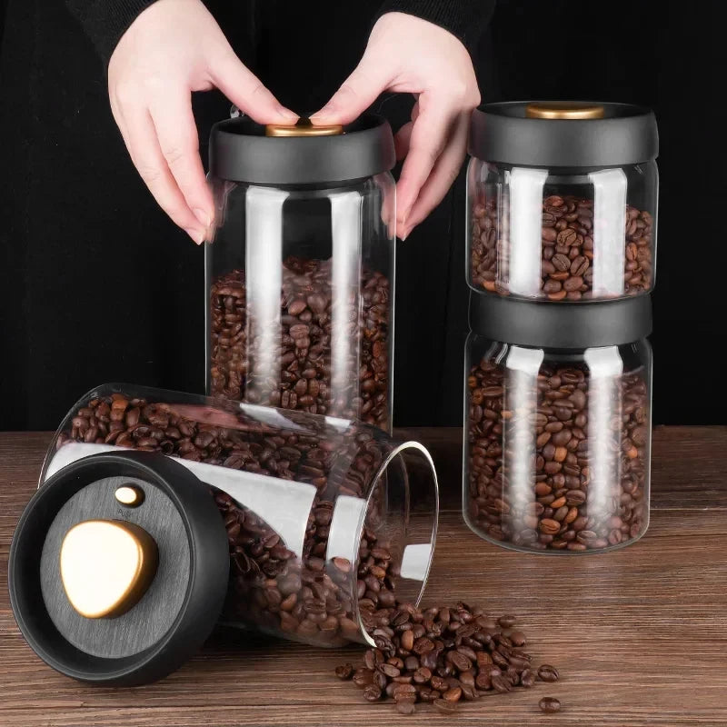 Coffee Beans Vacuum Sealed Jar Transparent Glass Food