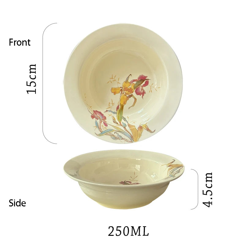 Ceramic Dinner Plate French Iris Dessert Bowl Dishes
