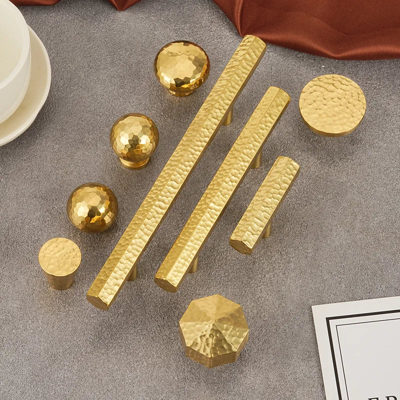 Solid Brass Wardrobe Handles Hammered Texture Handles Gold