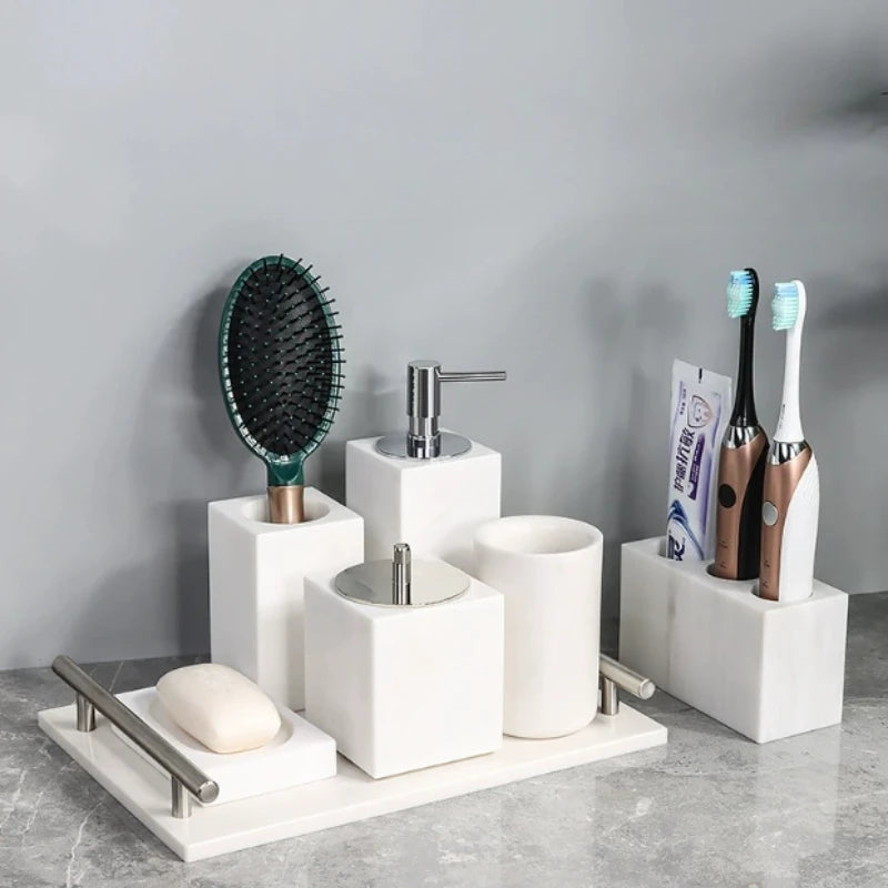 1pc White Natural Marble Bathroom Luxury Soap Dispenser