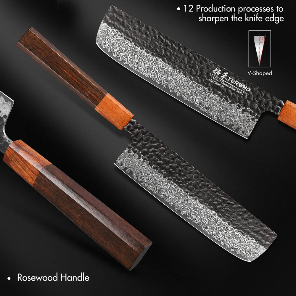 Turwho Inch Hand Forged Nakiri Knife Japanese Damascus