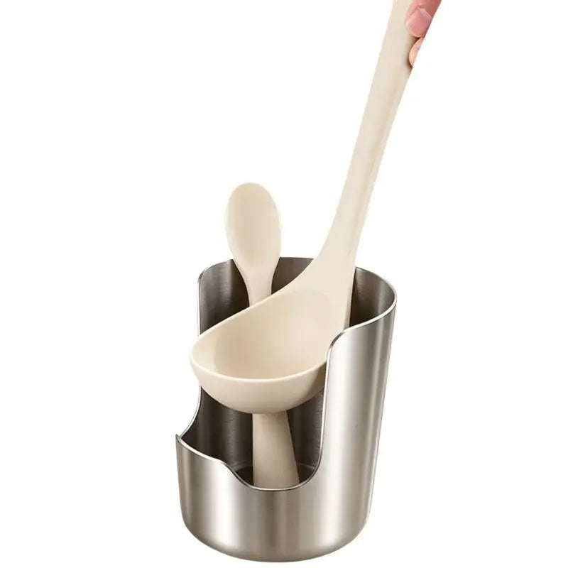 2in1 Stainless Steel Spoon Holder Rack Lid Utensil