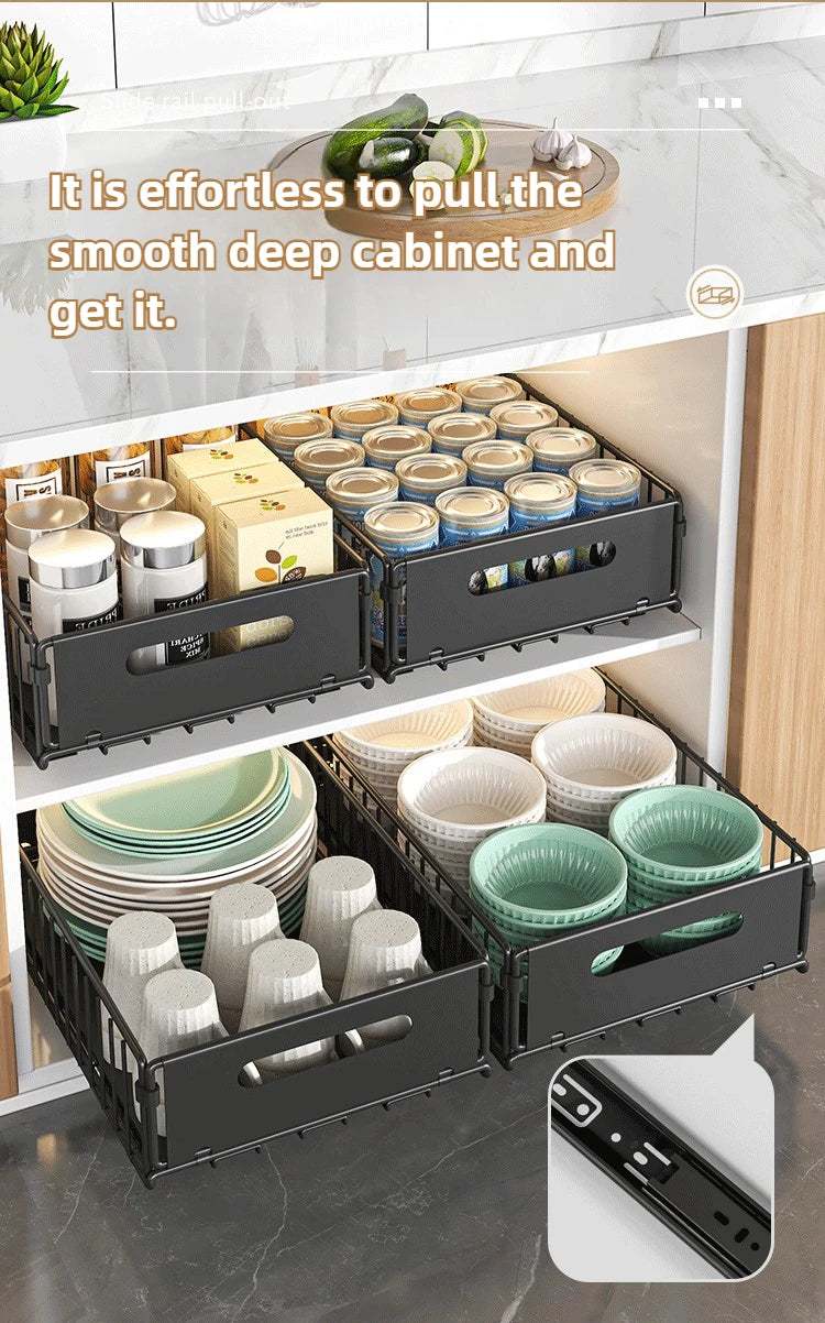 Non Perforated Folding Cabinet Pull-Out Basket Snack Storage