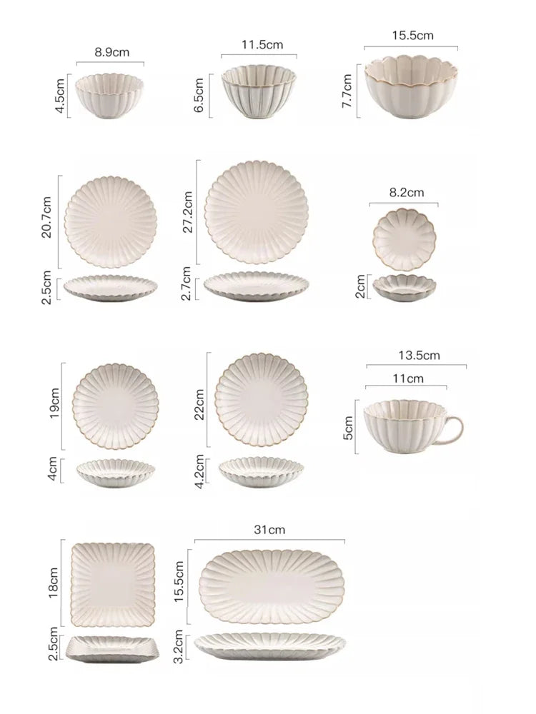 Nordic White Bowls Dinner Plates Ceramic White Glaze