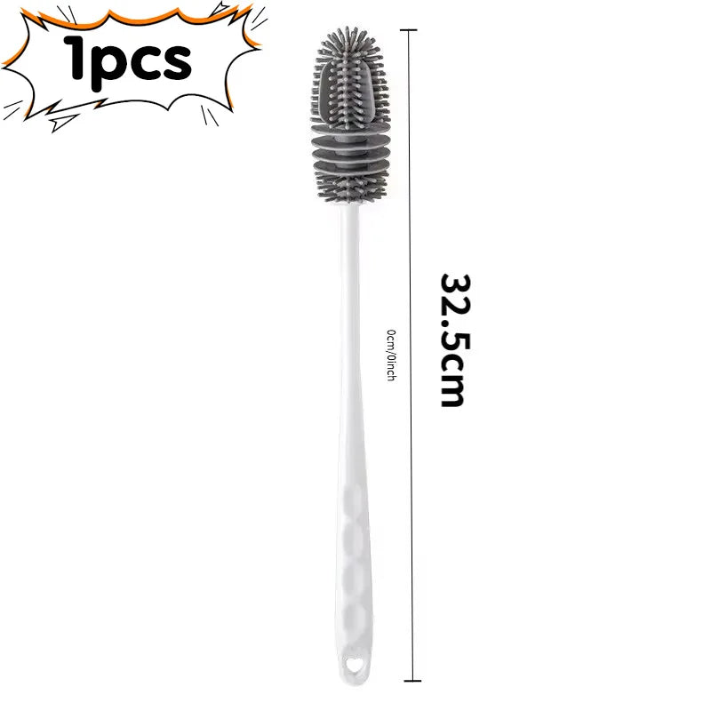 1/2pcs Long Handle Silicone Bottle Brush Cleaning Brush