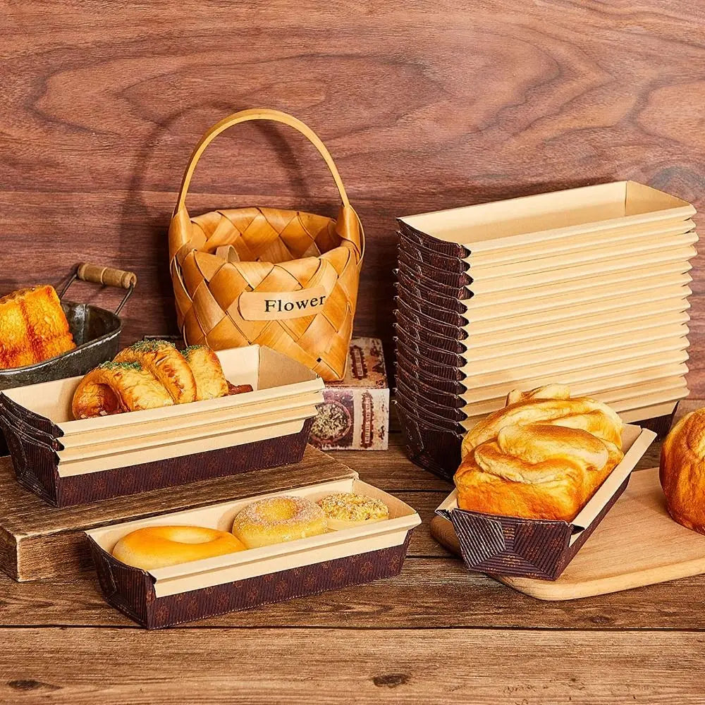 25pcs Brown Paper Baking Loaf Pan Rectangle Tray