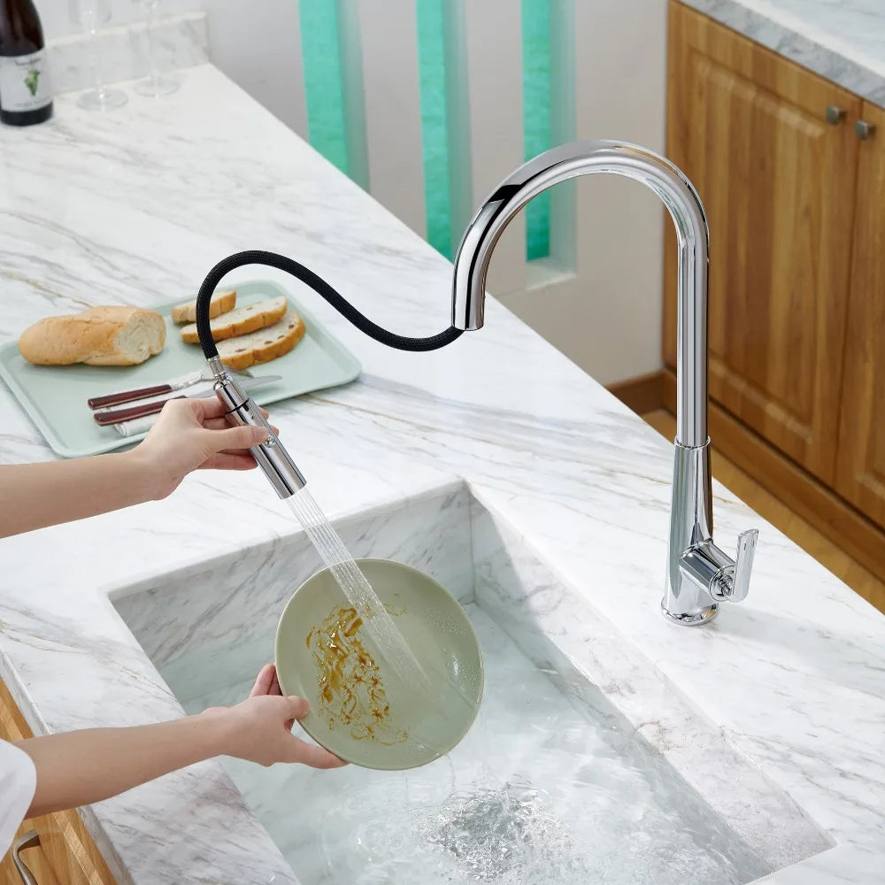 Brushed Gold Faucet Pull Out Sprayer Cold Water