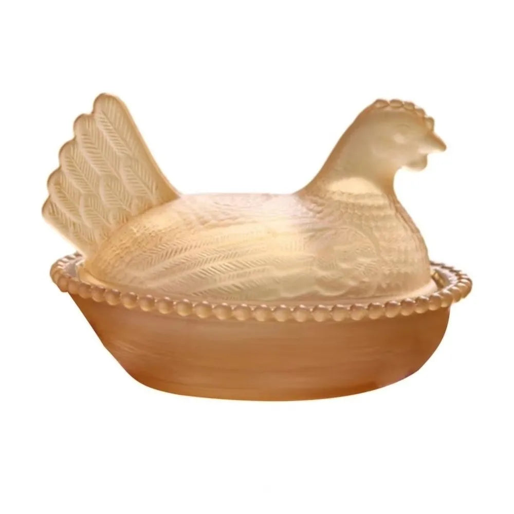 Vintage Glass Chicken Shaped Dish Lid Hen On