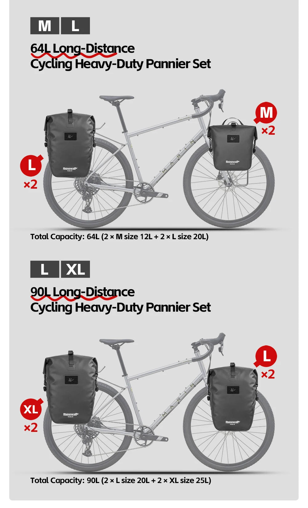 Rhinowalk Bicycle Pannier Bag Waterproof 6l 12l 20l