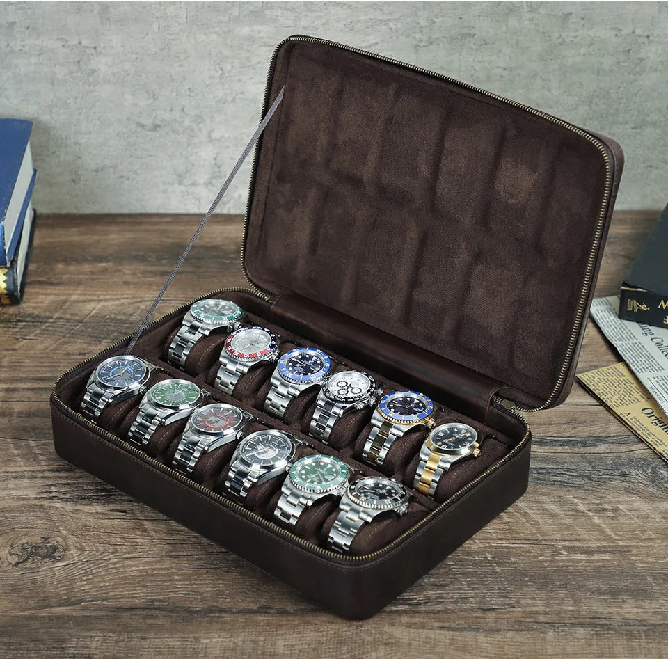 Vintage Leather Watch Box Organizer Men Travel Storage