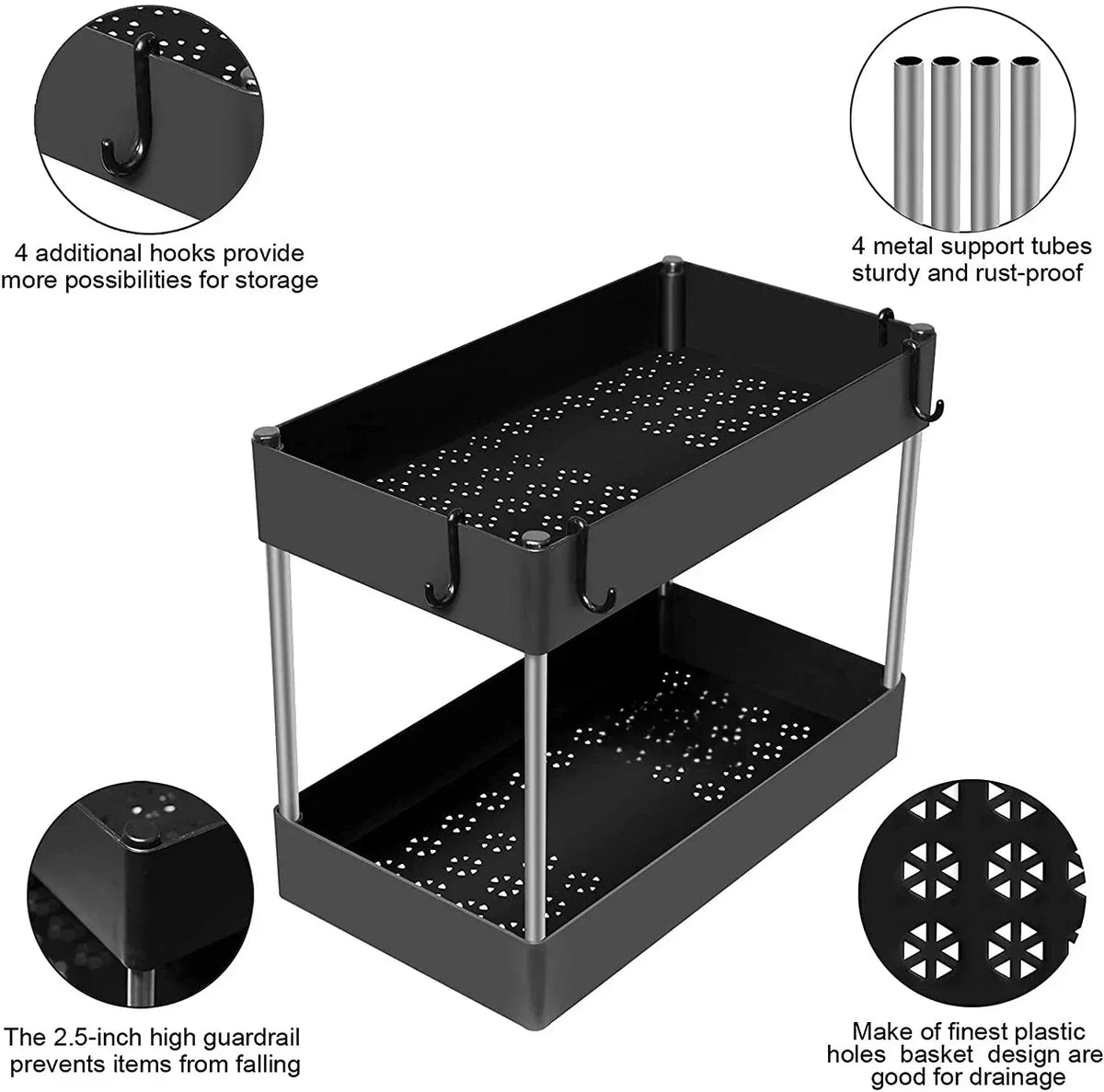 1/2 Under Sink Storage Organizer Tier Drawer Multipurpose