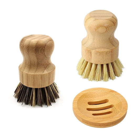1pc/2pcs Bamboo Dish Scrub Brush Soap Dish Wooden