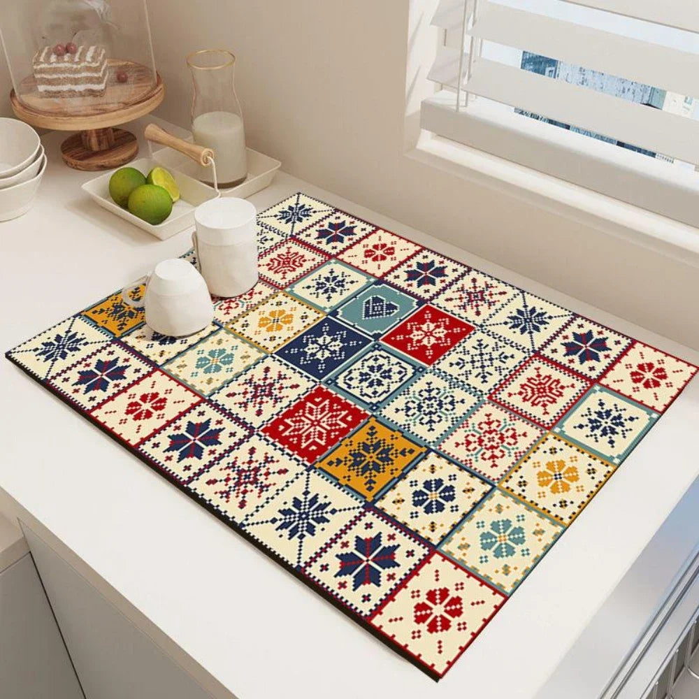 Vikama Vintage Bohemian Dish Drying Mat Non-Slip Absorbent