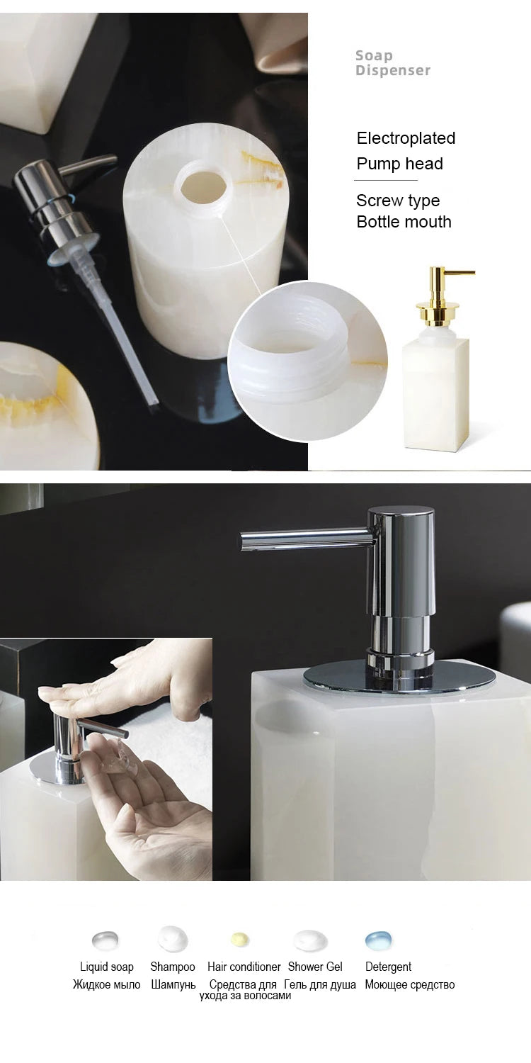 White Onyx Natural Marble Bathroom Luxury Soap Dispenser