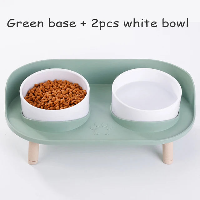 Cat Double Bowl Safety Wood Stand Silicone Mat