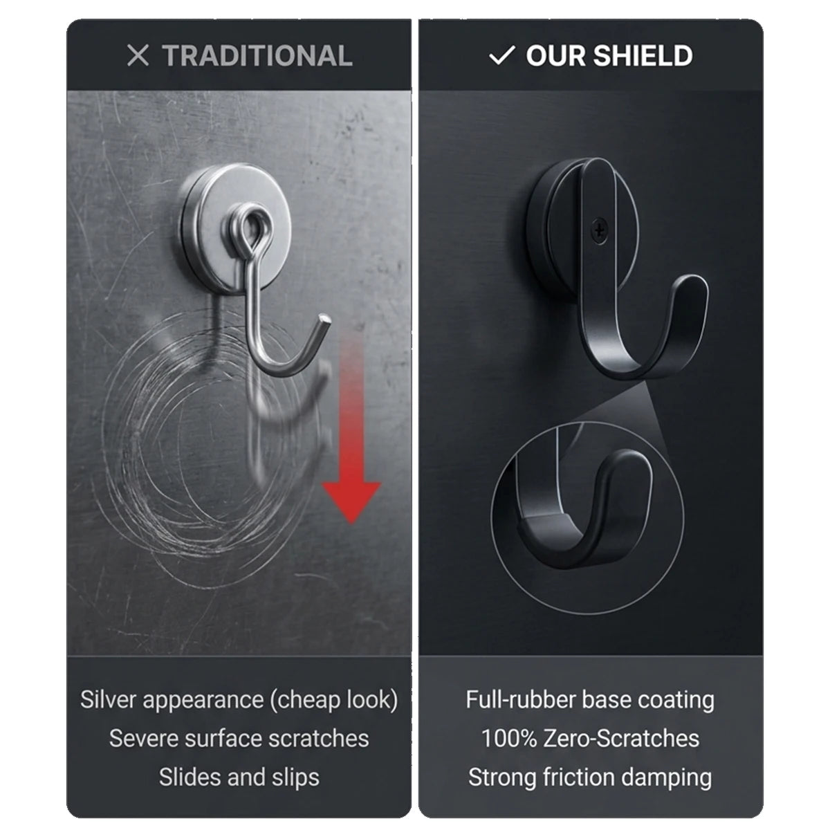Anti-Scratch Rubber Coated Magnetic Hooks Heavy Duty Cruise