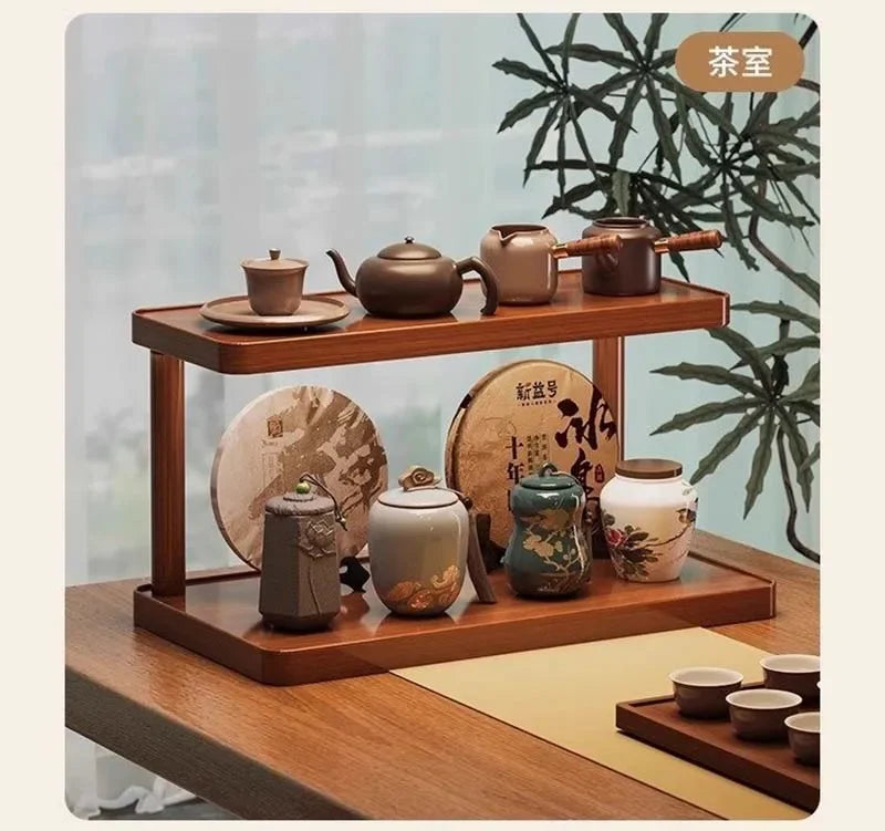 2-Tier Wooden Countertop Storage Shelf Multilayer Desktop