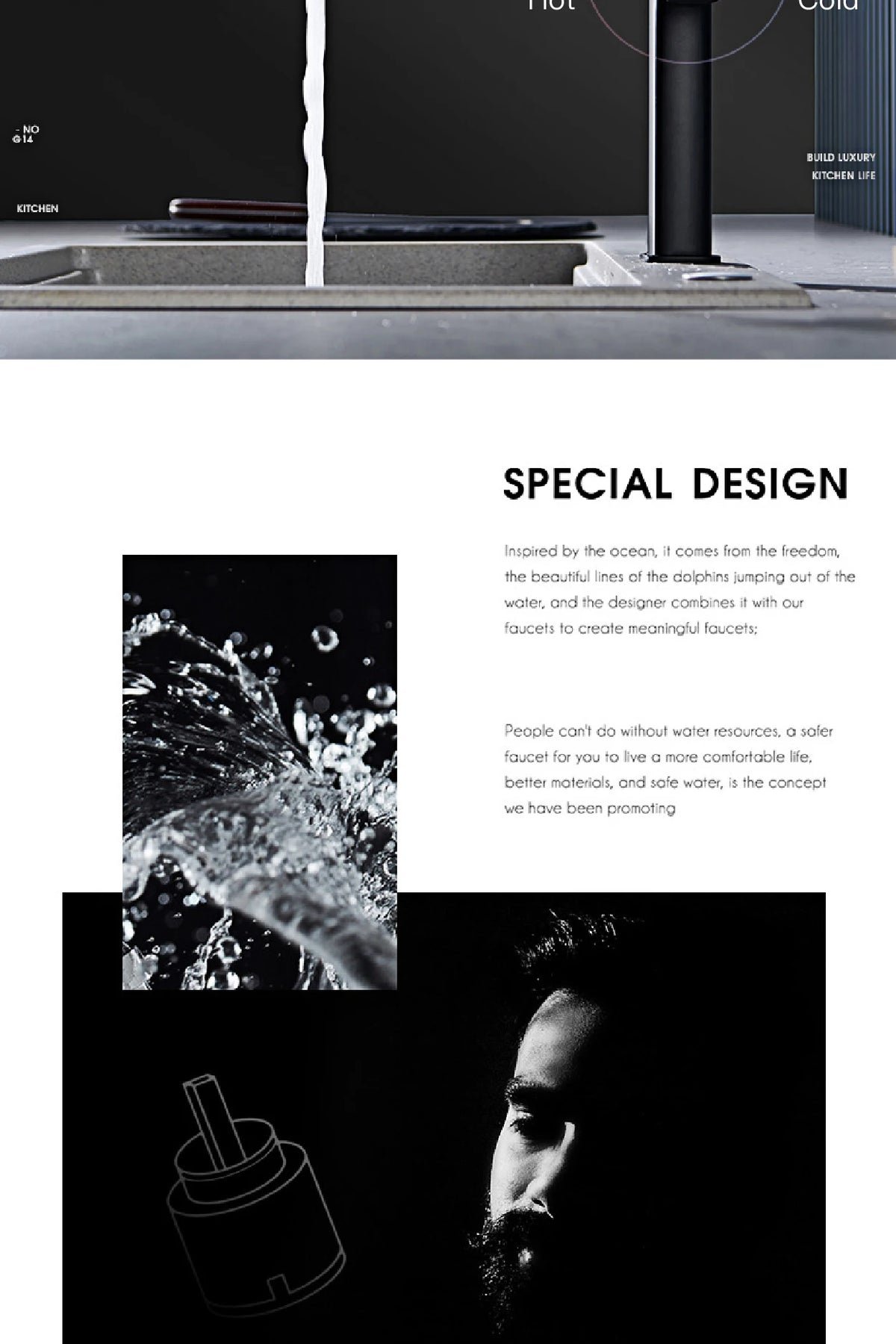 Luxury Black Brass Faucet Simple Design Magnetic Suction