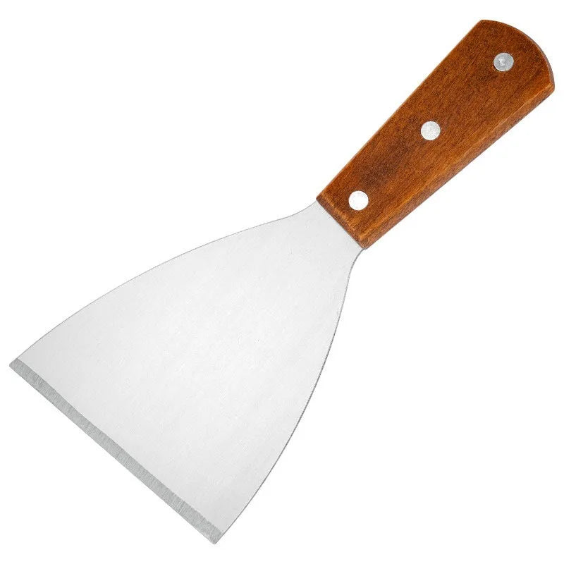 Wooden Handle Stainless Steel Oblique Spatula Steak Burger