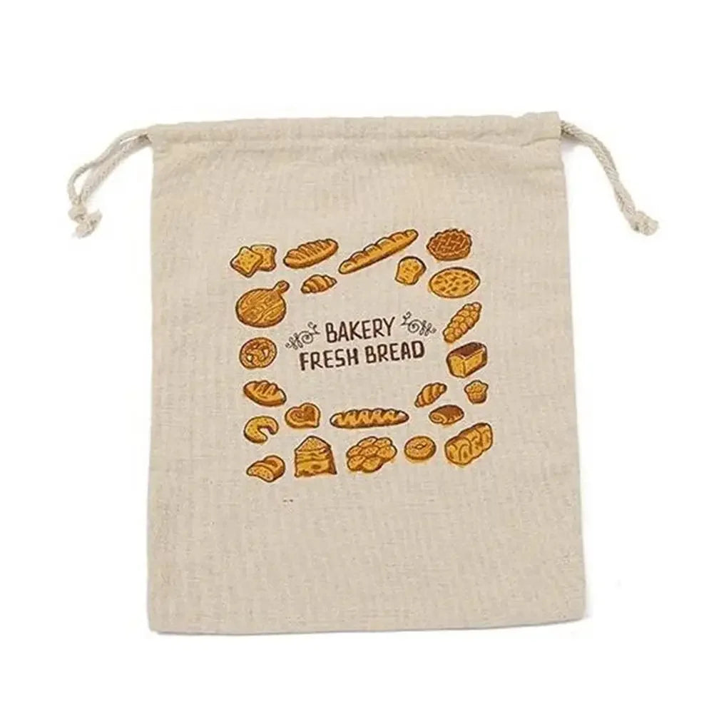 Reusable Drawstring Linen Bread Bags Large Washable Storage