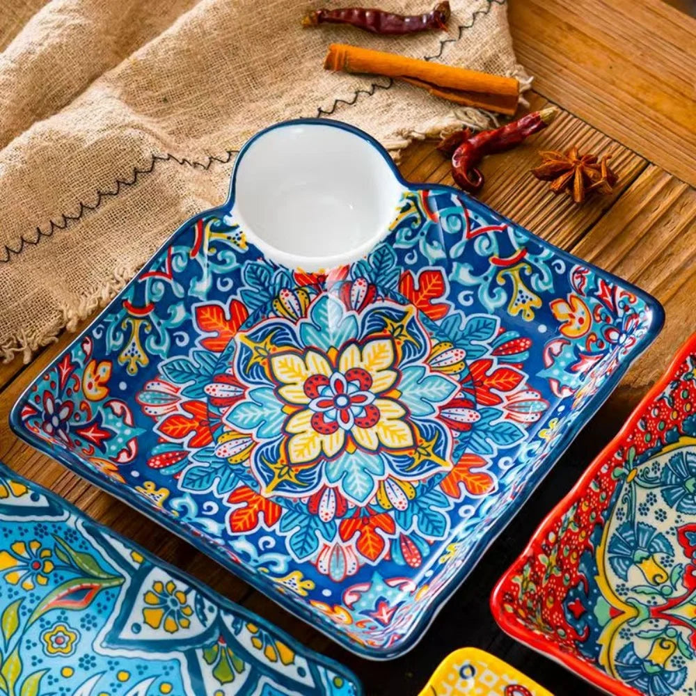Bohemian Dumpling Plate Vinegar Dish Ceramic Plate Segmented