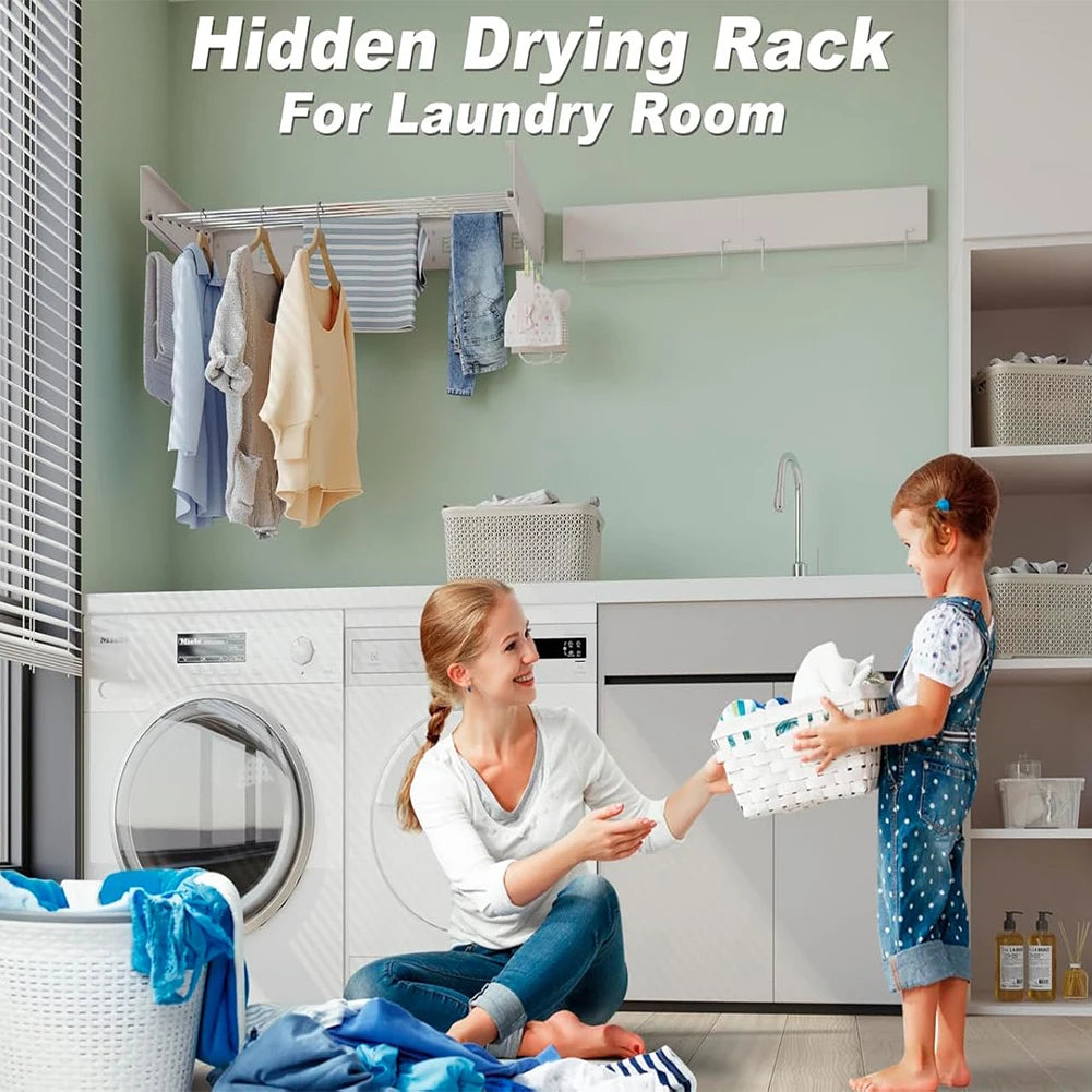 Wall Mounted Clothes Drying Rack Indoor Retractable Collapsible