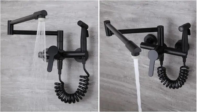 Black Sink Mixer 304 Sus Wall Mounted Foldable