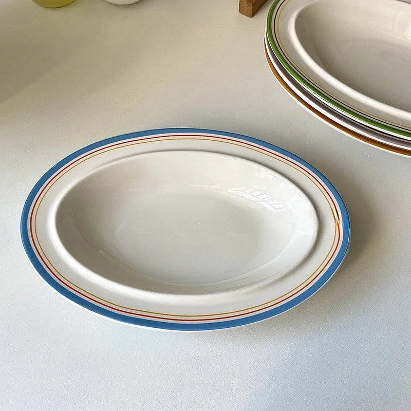 Korean Style Linear Ceramics Dim Sum Dish Pasta