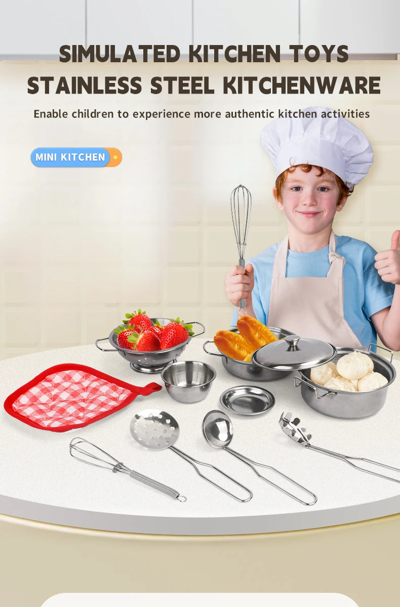Stainless Steel Kids Toy Real Metal Cooking Utensils