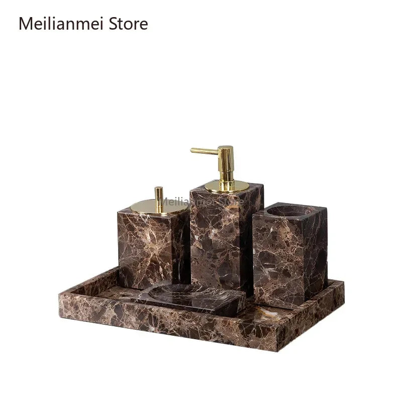 Dark Natural Marble Bathroom Brown Luxury Toothbrush Holder