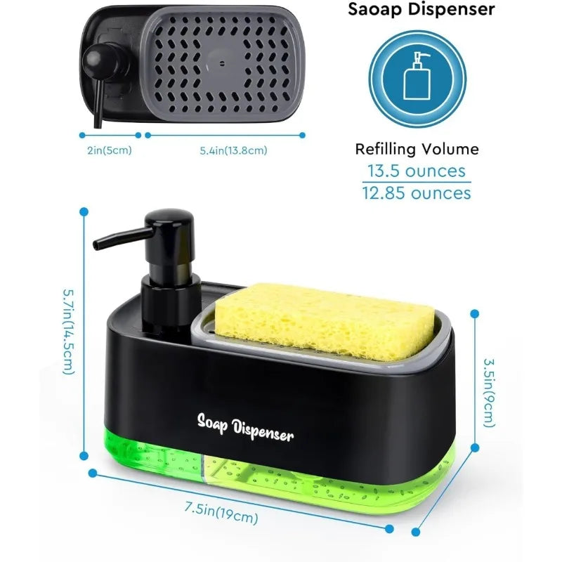 Dual Pump Soap Dispenser 3-In-1 Organizer Sponge Storage