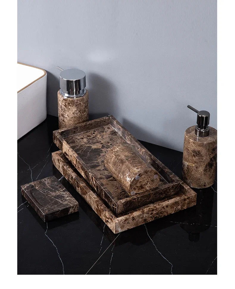 Dark Natural Marble Bathroom Brown Luxury Toothbrush Holder