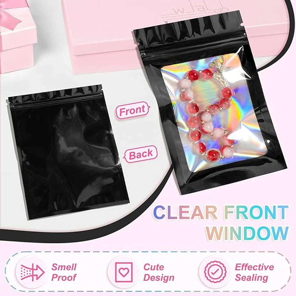 1000/10pcs Holographic Ziplock Bags Plastic Laser Iridescent Zip