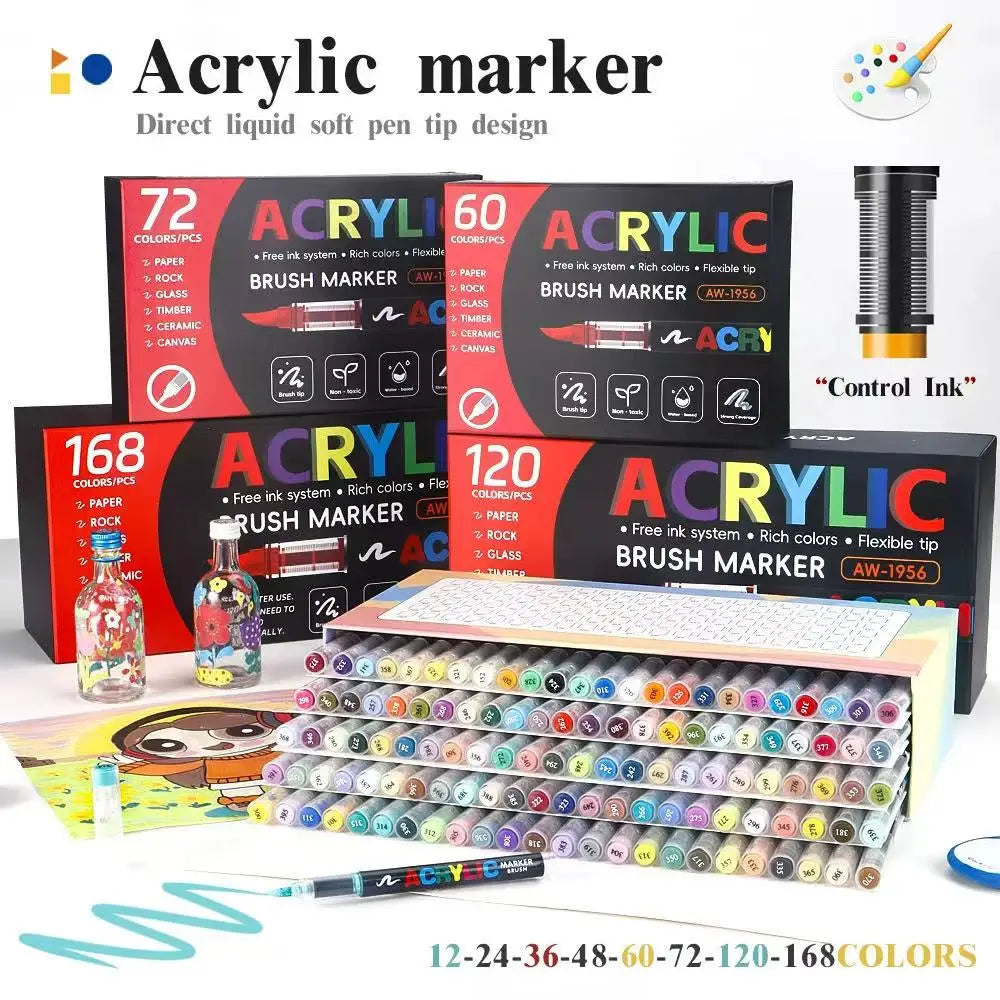 12/168/288 Colors Acrylic Paint Pen Marker Brush Tip