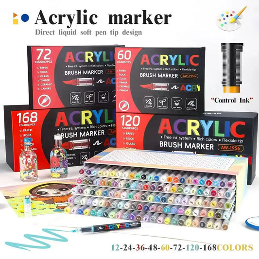12/168/288 Colors Acrylic Paint Pen Marker Brush Tip