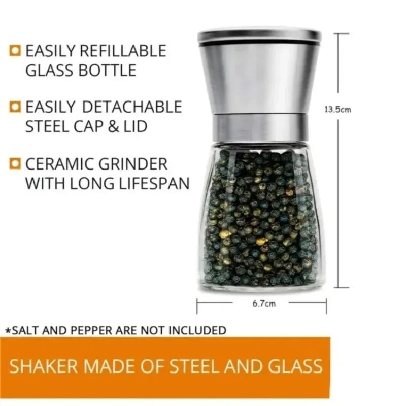 180/200ml Pepper Grinder Stainless Steel Glass Spice Bottle