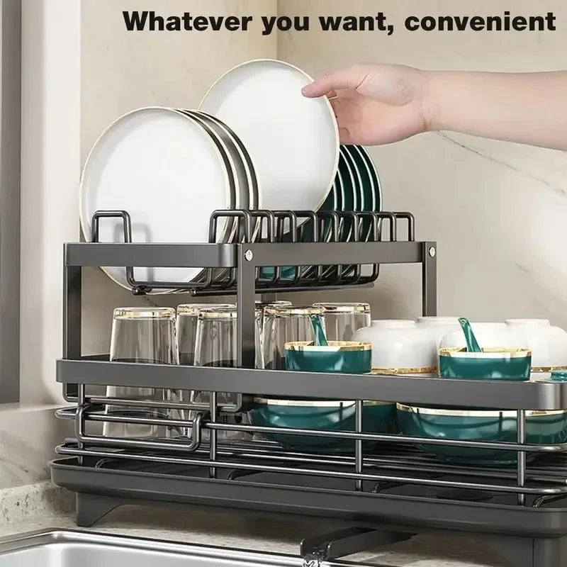 Adjustable Dish Drying Rack Drainboard Organizer Plates Over