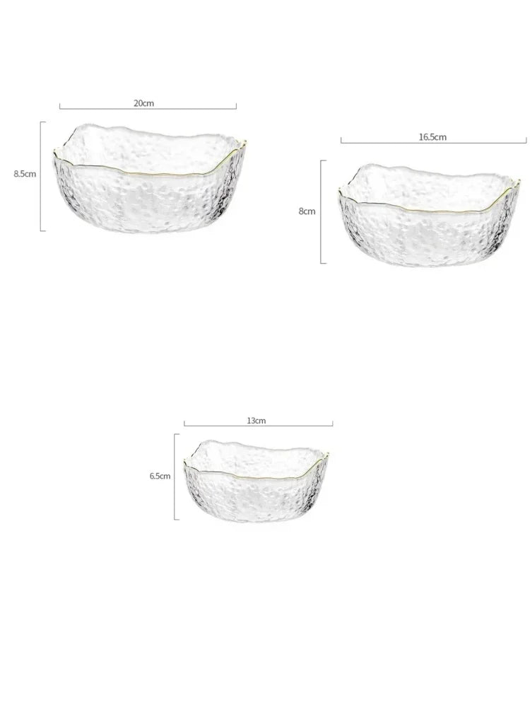 380/750/1450ml Salad Glass Bowl Gold Edge Fruit Candy