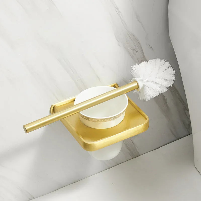 Bathroom Brushed Gold Aluminum Storage Rack Hardware Pendants