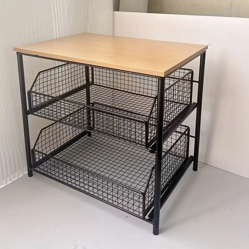 1pc Space-Saving Countertop Organizer Drawer Metal Basket -
